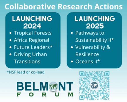 In 2024, the Belmont Forum will launch Tropical Forests, Africa Regional, Driving Urban Transitions, and Future Leaders, which is led by NSF-RISE. The RISE Division will lead Pathways to Sustainability II and Oceans II in 2025.